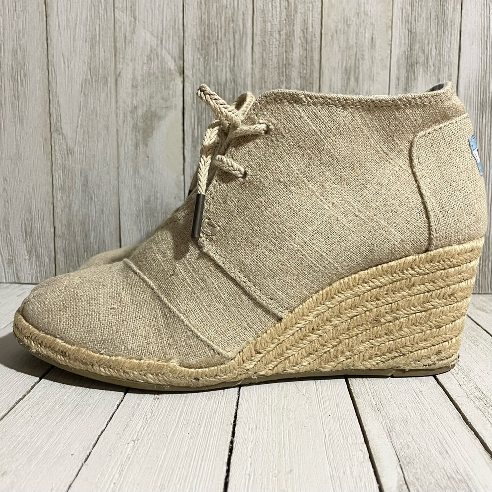 TOMS Desert Burlap Espadrille Wedge Booties
